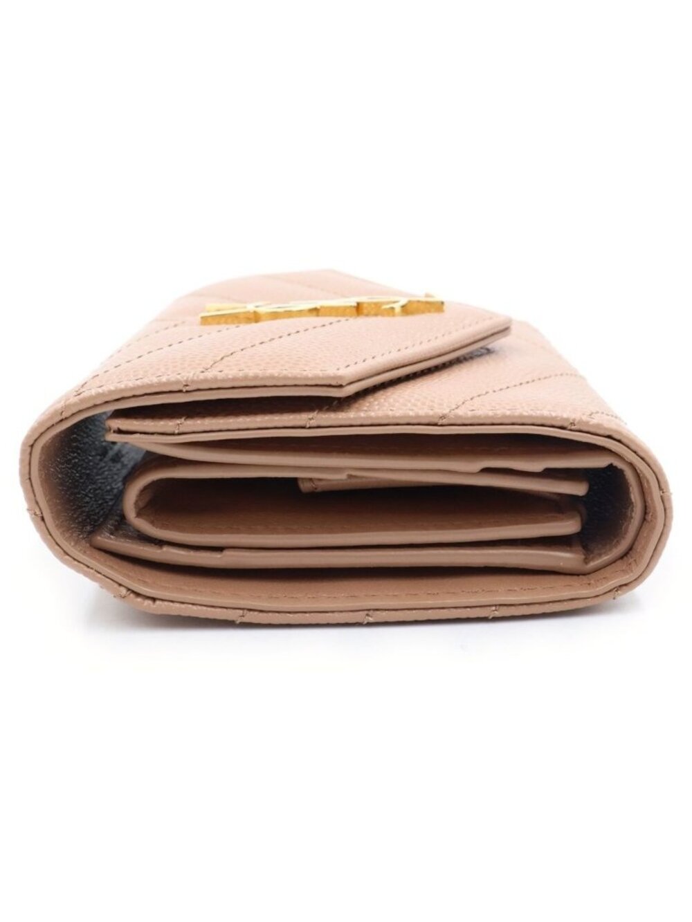 Saint Laurent Paris Cassandra Trifold Wallet Compact Coin Purse Beige Leather - Picture 3 of 6